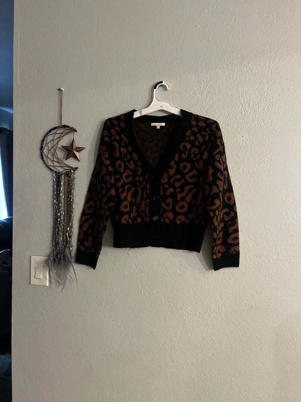 Skies Are Blue Leopard Print Button Front Cropped Cardigan